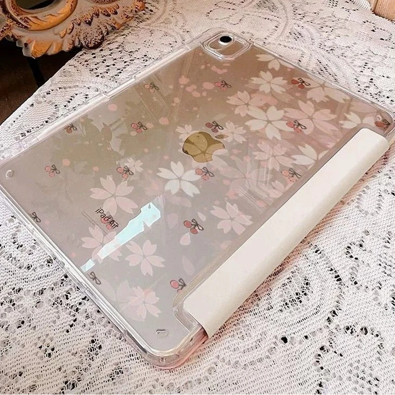 Floral Kitten Clear Case for iPad A16 11th 10th 10.2 9.7 10.5 Pro 11 12.9 13 Air 11 13 5 4 Mini 6 7Case with Pencil Slot Holder
