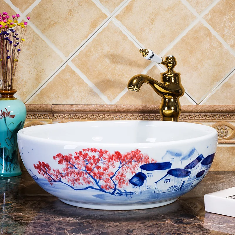 

Jingdezhen Porcelain Minimalist Washbasin Wash Basin Inter-Platform Basin Wash Basin Art Basin Hand Painted Hotel Purchase