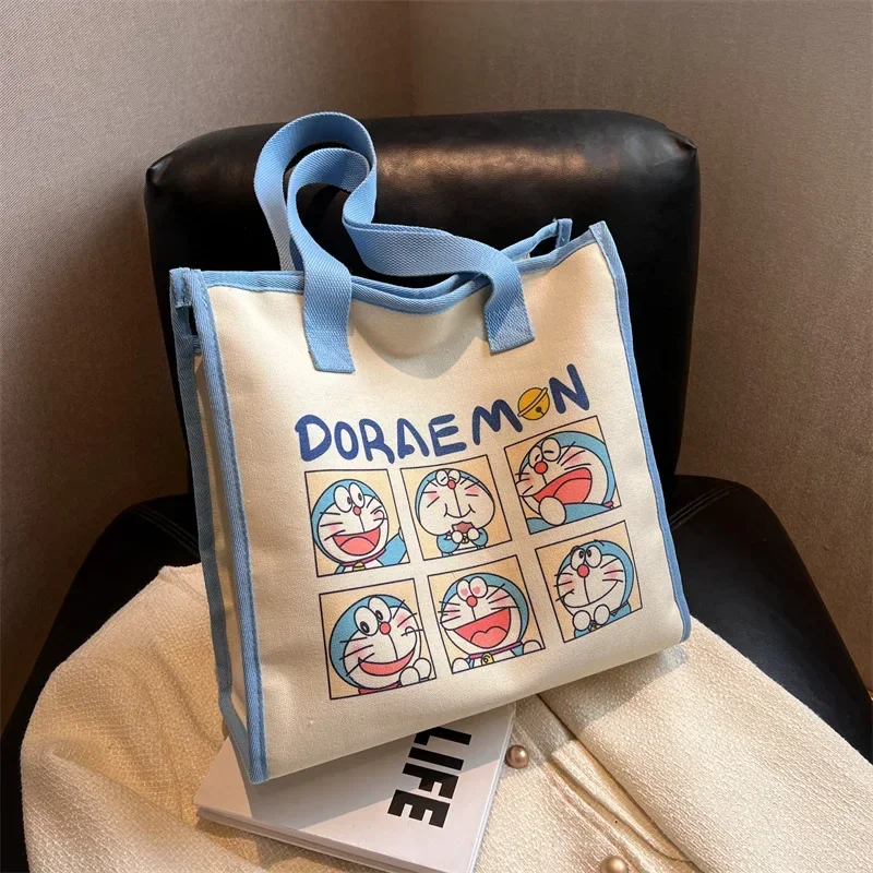 Sac fourre-tout en toile Doraemon pour femmes, sac de rangement de grande capacité, sac à main de classe étudiant, nouvelle mode, dessin animé