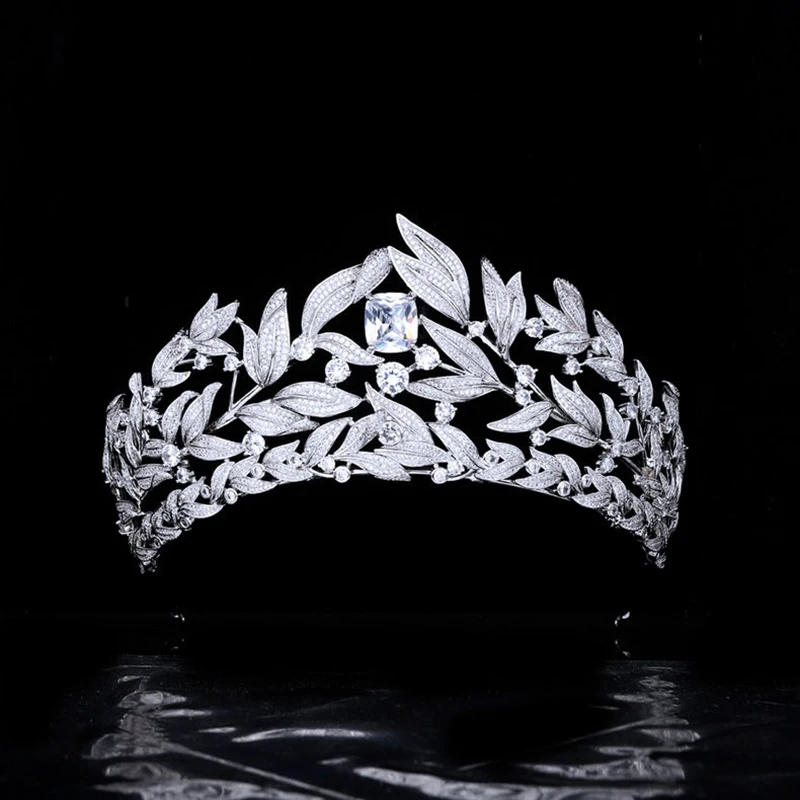 European Forest-Style Tree Leaf Zircon Wedding Crown Headpiece for Bride High-End Princess Tiara for Main Wedding Dress Birthday