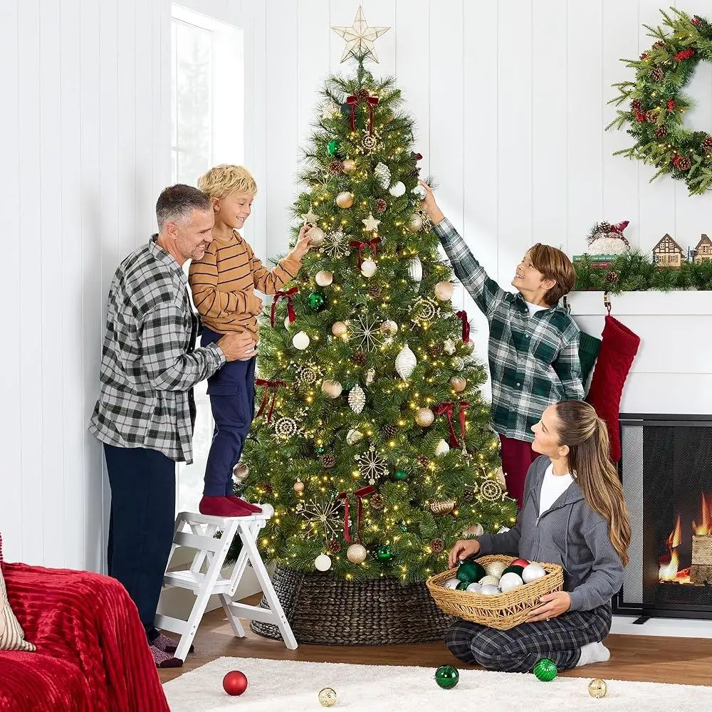 Pre-Lit Artificial Scotch Pine Christmas Tree 7.5ft with 1500 Twinkling Micro LED Lights Holiday Decor Cordless Assembly