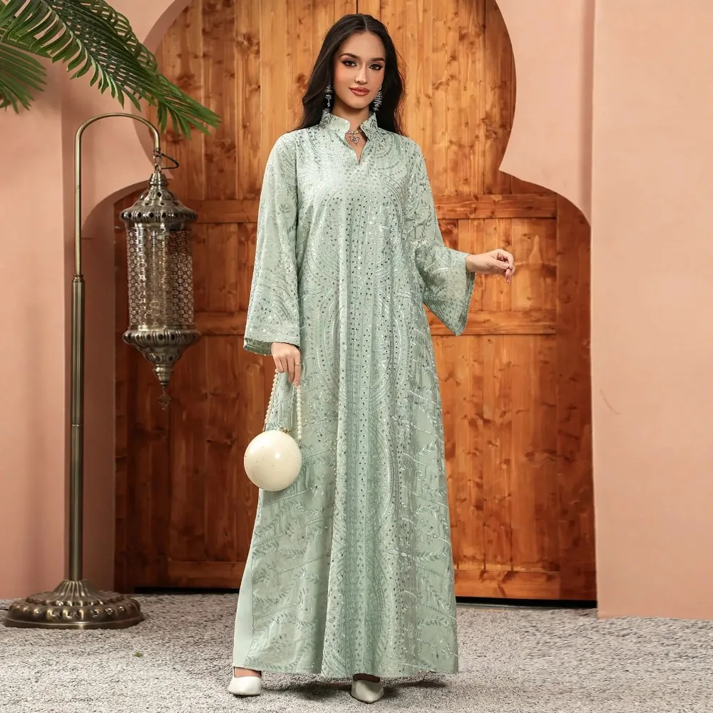 Elegante Dubai Abito da donna Abaya Ricamo Marocco Caftano Abiti Largos Arabo Abito lungo Eid Festa musulmana Jalabiya Ramadan 2025