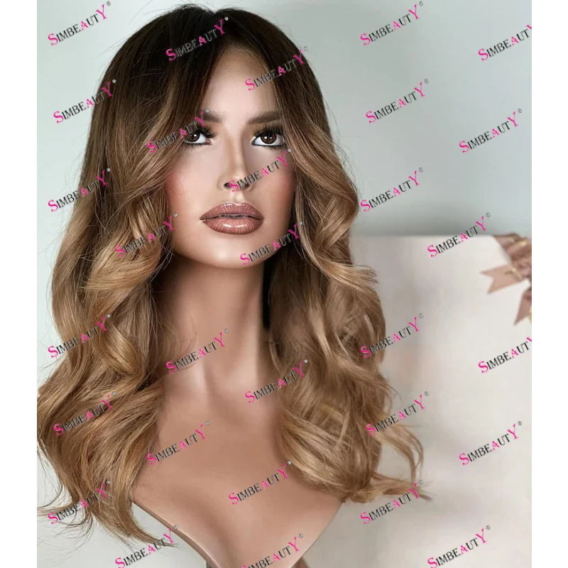 Simbeauty 100% Human Hair Ombre Honey Brown Water Wavy 360 Lace Frontal Wigs for Black Women Glueless 5x5 HD Lace Wigs Natural