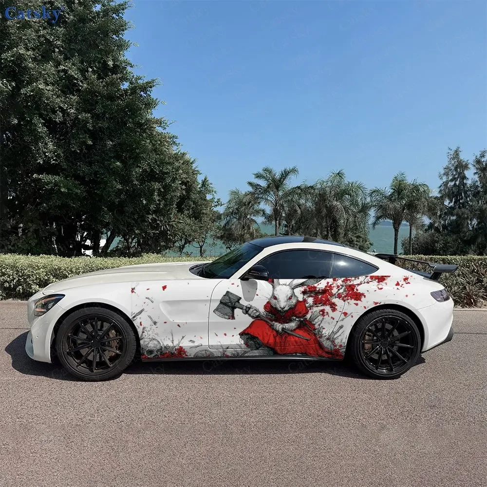 2pcs Red Eye Rabbit Axe Blade , Durable, Fade-resistant, Enhance Vehicle Aesthetics With Bold Artistic Design Car Vinyl Wraps