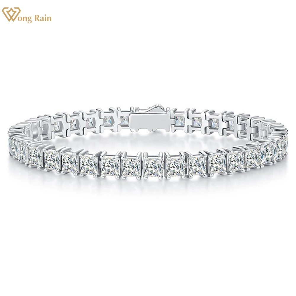 Wong Rain Luxury 925 Sterling Silver VVS1 D Color Pass Test Princess Cut 4MM Diamonds Real Moissanite Bracelets Bangle Wholesale