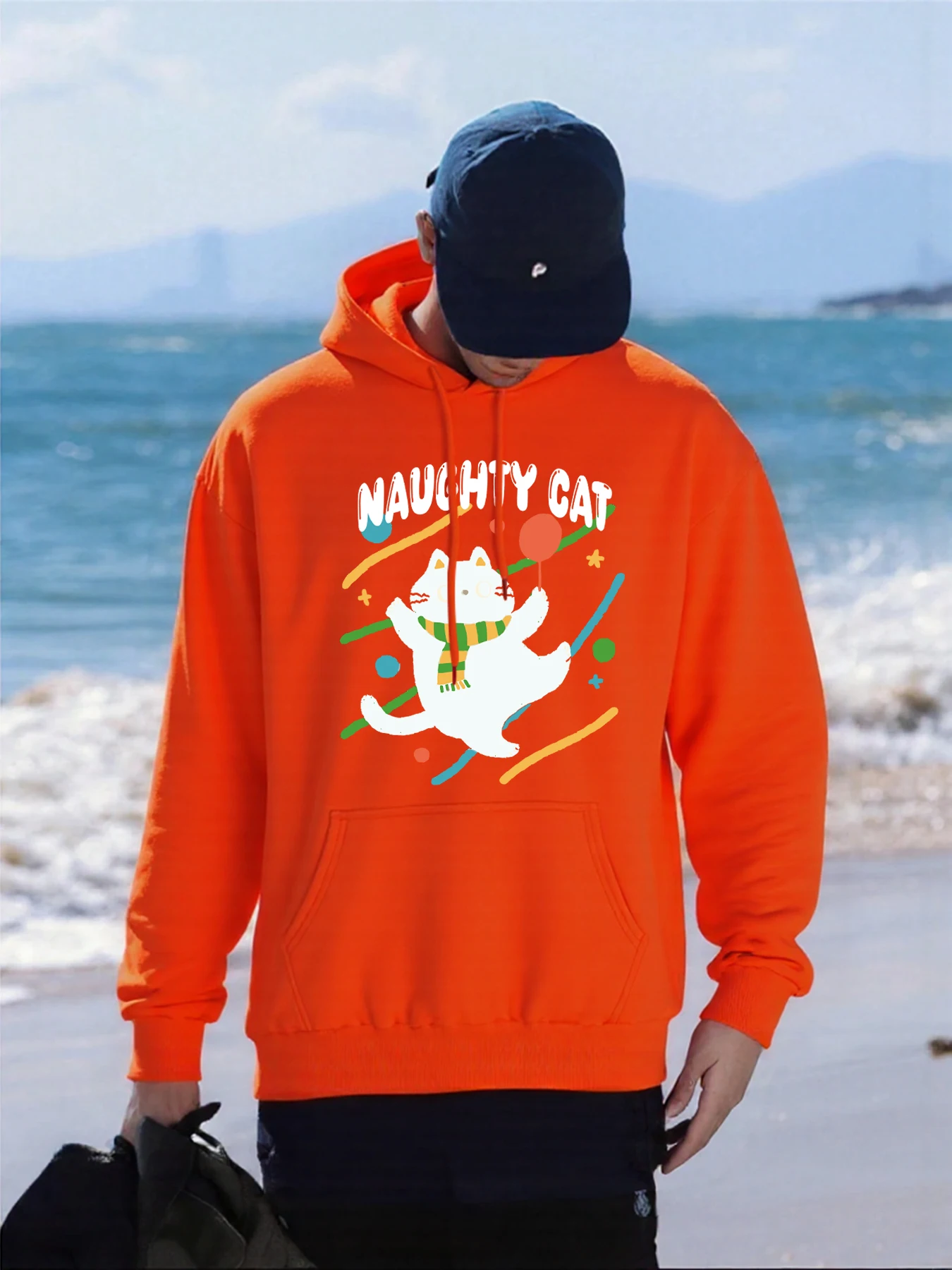 

Мужские толстовки с рисунком кота Naught Balloon, удобные свободные пуловеры, осенняя флисовая мужская толстовка с капюшоном, универсальная толстовка с карманами унисекс