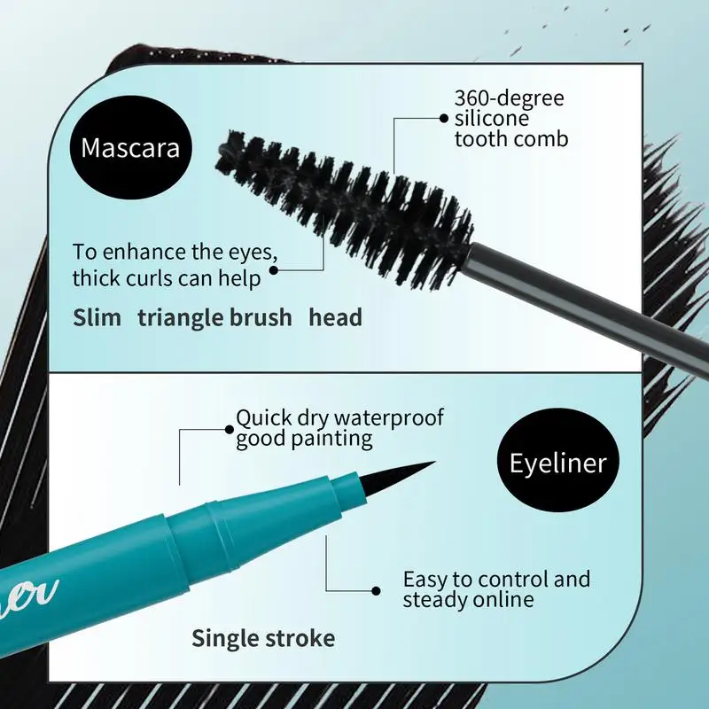 2 Pcs/set Mascara 4D Silk Fiber Eyelash Volume Lengthening Black Eye Lashes Extension Makeup Waterproof Mascara Eye liner Kit