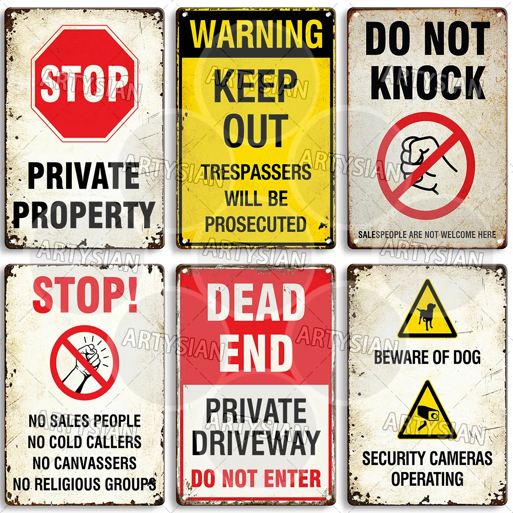 No Trespassing Plaque Private Property Waring Metal Sign Private Road Keep Out No Right of Way Do Not Knock Stop No Salespeople