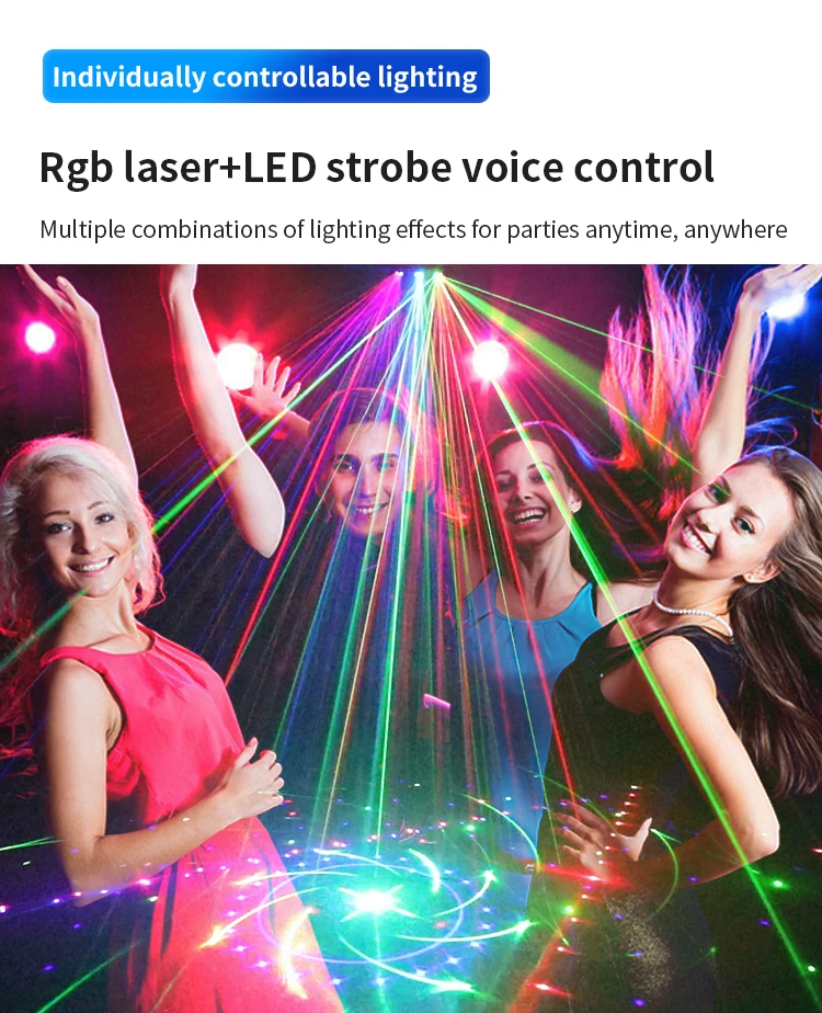 HCWE  21 Lens LED Stage Lamp DJ Projector Strobe Effect Laser Lights Party 21 Eyes Disco Light for Night Club Bar KTV Lighting