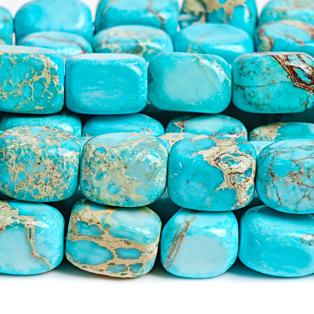 Natural Light Blue Sea Sediment Imperial Jasper Cube Beads 7x5mm Loose Gemstone Stones for Jewelry Making DIY Craft