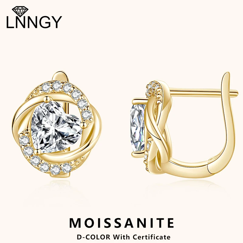 

Lnngy 6X6mm Heart Cut Moissanite Huggies Earring Original 925 Sterling Silver Hoop Earring For Women brincos oorbellen pendiente
