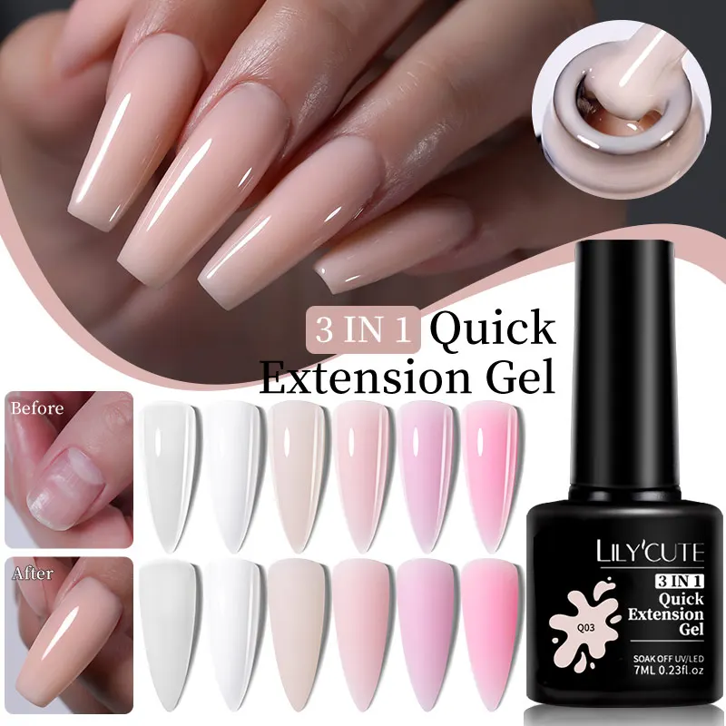 LILYCUTE-Gel de extensión rápida para uñas, esmalte semipermanente acrílico blanco transparente, esmalte de uñas, Gel UV para construcción, 7ML