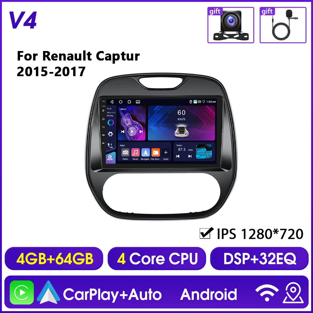Hikity 2Din Carplay Autoradio Voor Renault capturr 2015-2017 Niet voor spooin Multimedia Speler Android Auto GPS Bluetooth RDS DSP