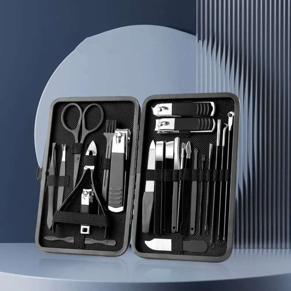 13/24pcs Anti-slip Design Stainless Steel Nail Clipper Set with PU Case Sharp Manicure Set Black Pedicure Tool Kit Adults