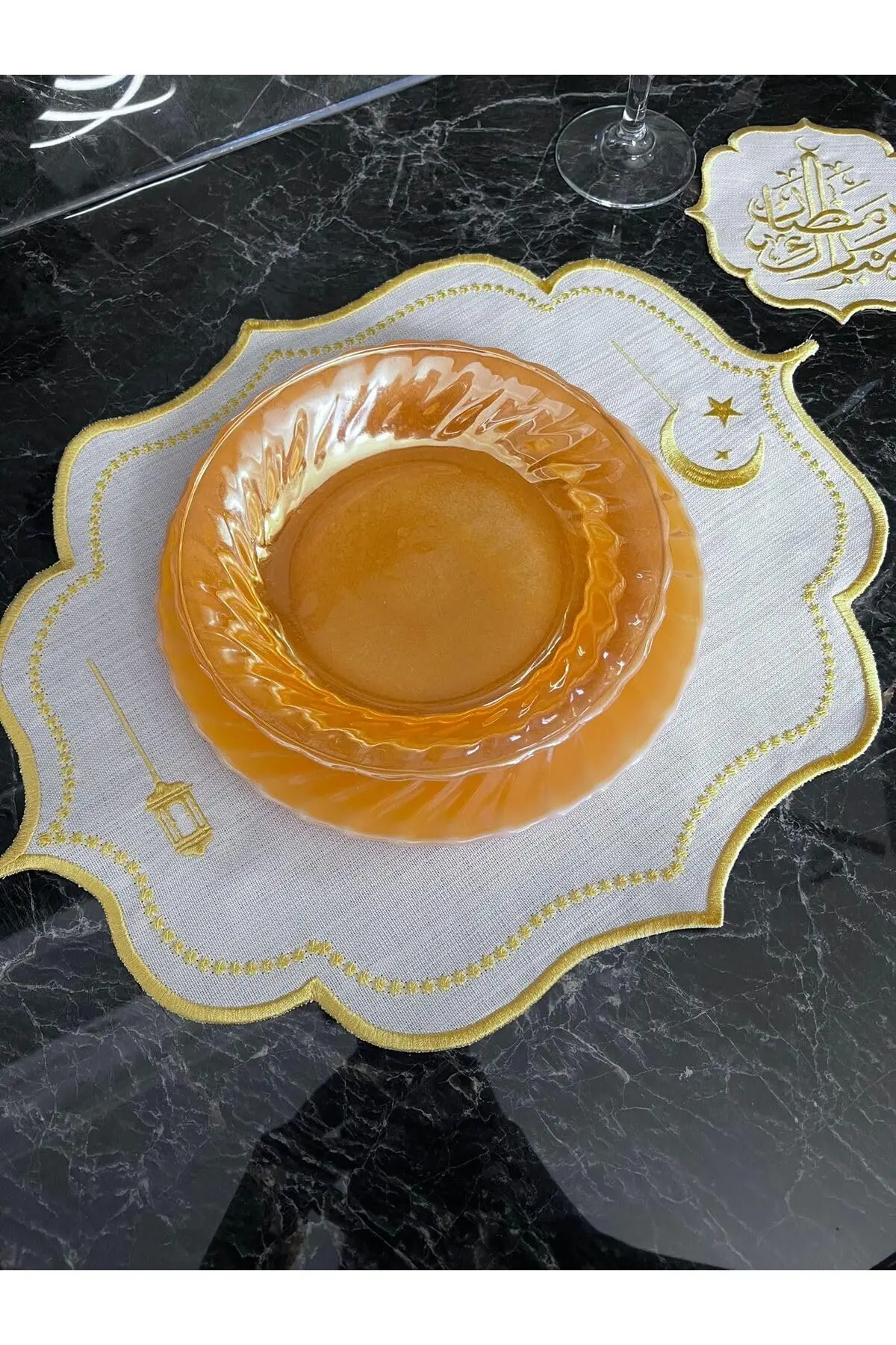 Striped Oval Set 18 Pieces Yellow Linen Blend for 6 People Includes  Coasters Spoon