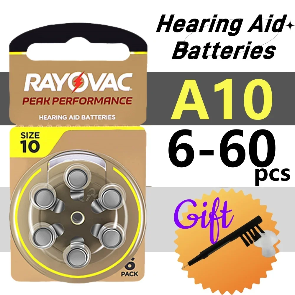 6-60 pcs Hearing Aid Batteries A10 Rayovac Peak Zinc Air 1.45V Hearing Aids Battery For Audífonos profesional