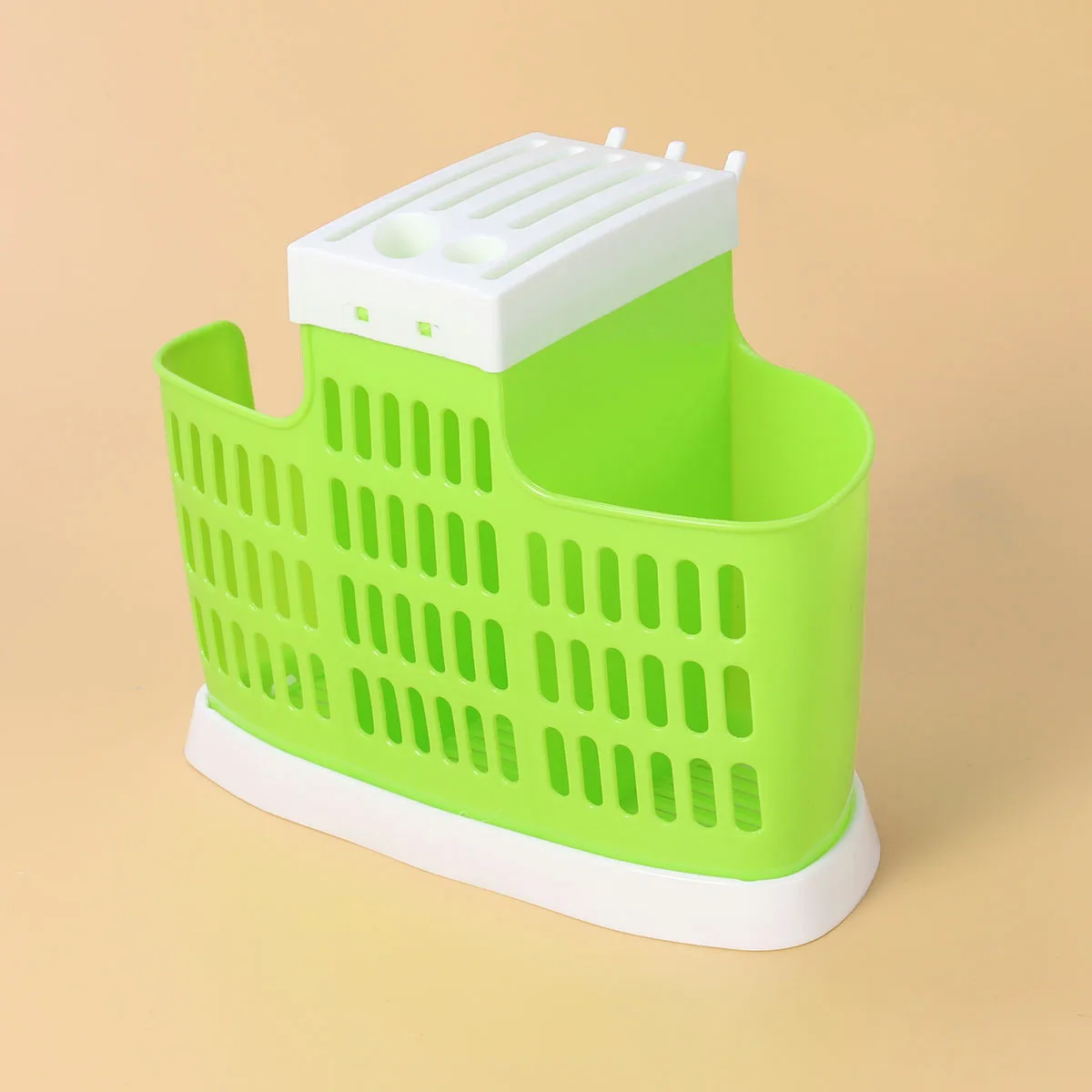 

Plastic Utensil Organizer Flatware Holder Drain Hole Design Countertop Storage for Kitchen Indoor Outdoor Green