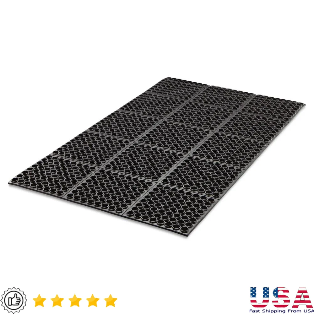 Heavy-Duty Anti-Fatigue Drainage Mat Rubber Raised-Rib Design Comfort Safety Workplace 36x60 Durable Square Edges Drainage Holes