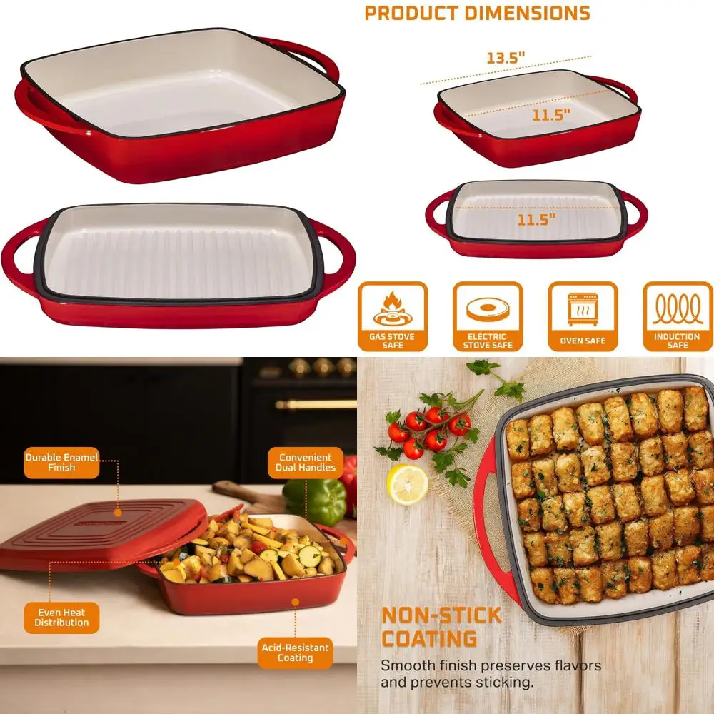 

Enameled Cast Iron Dutch Oven with Baking Pan and Griddle Lid, Dual Handle Skillet, Coating for Enhanced Cooking Experience