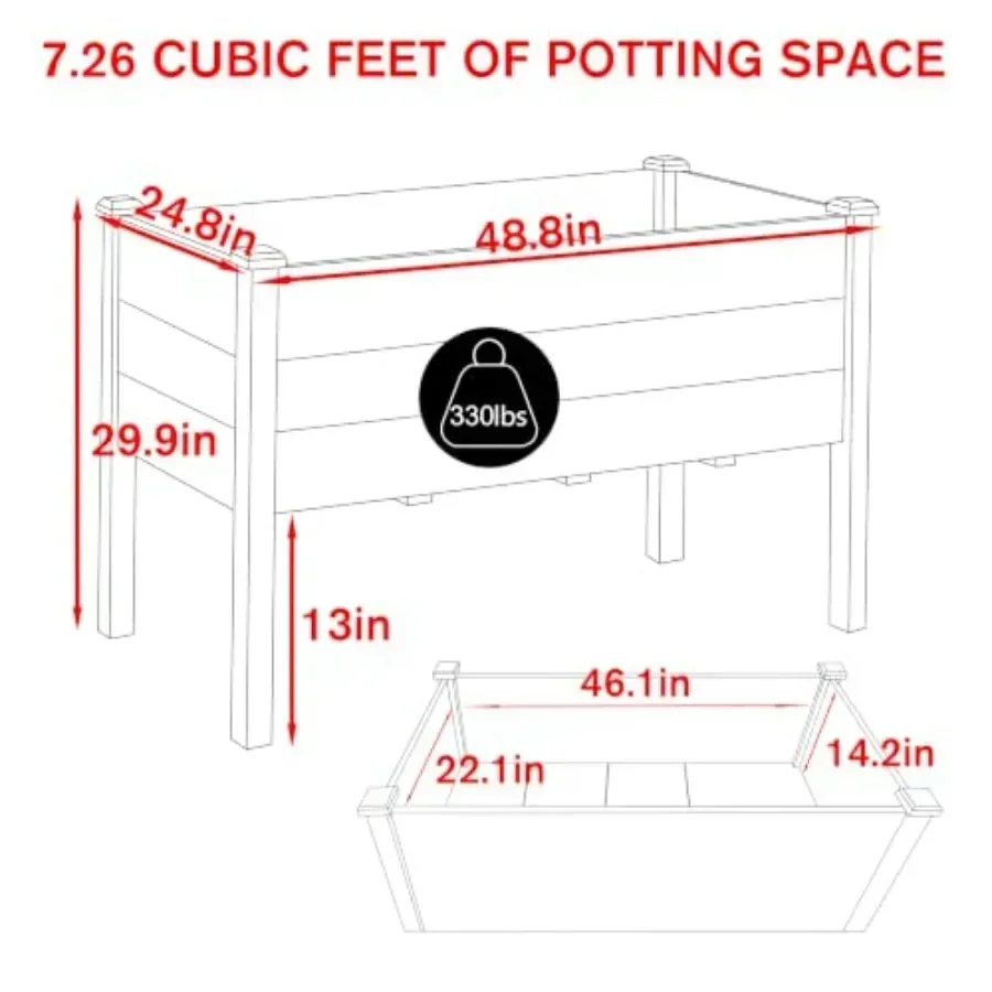 49x25x30in Raised Garden Bed with Extra Deep 16