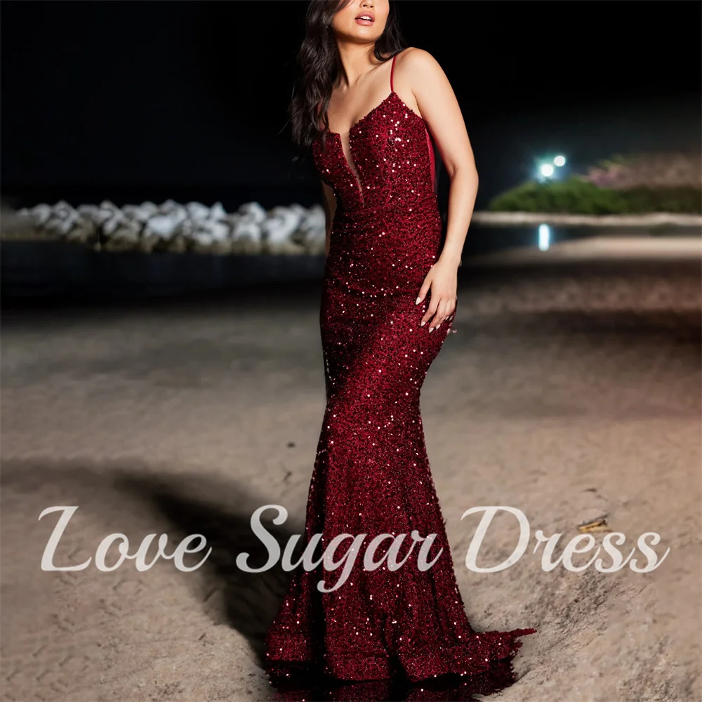 

Exquisite Sparkly Sequin Evenig Dress For Women Spaghetti Strap V Neck Prom Dresses Mermaid Long Formal Party Gowns فساتين سهرة