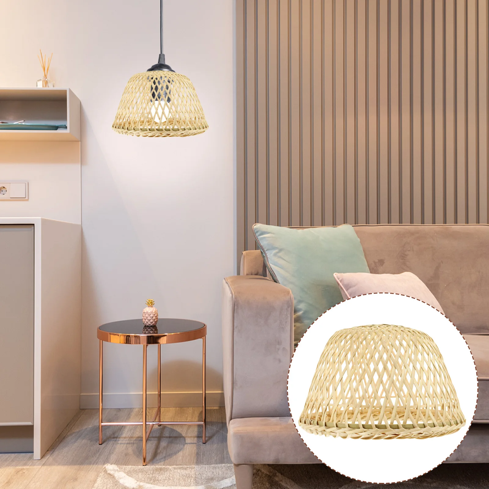 

Bamboo Lampshade Woven Dustproof Cover Retro Craft Accessory Simple Rustic Style Creative Adornment Home Gift Replacement For