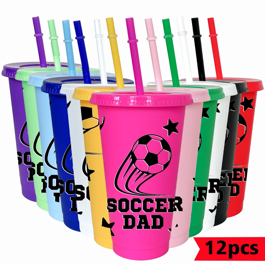 12pcs/set Football Star Pattern 26oz Colored Plastic Party Cold Cup for Birthday/back-to-school Gift Gameday Drinkware