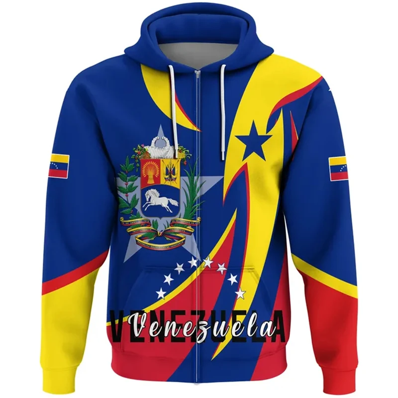 New Fashion Venezuela Flag Graphic Zip Up Hoodies Casual Sportswear Gym Loose Breath Pullovers Venezuelan National Sweatshirt