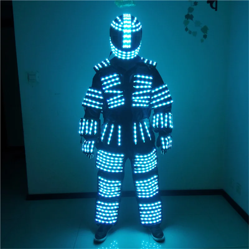 Factory OEM LED Robot Costume Stage RGB multicolor Jacket Dancer Wearing Cosplay Suit Laser Gloves for Nightclub Party Man dance