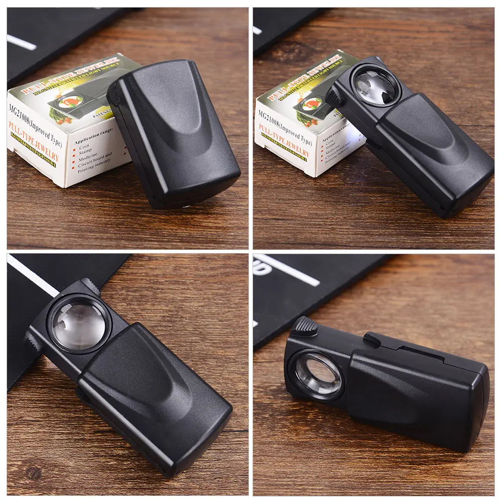 

4Pcs Pull-Type Jewelry Magnifier 30x LED Illuminated Loupe Lightweight Portable for Gemstone Coin Stamp Collecting