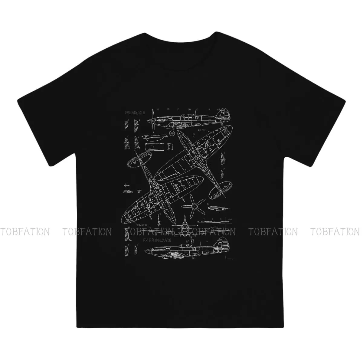 Airplane Lover Spitfire Concept Blueprints T Shirt Men Ofertas Big size Crewneck Tshirt Cotton Casual Streetwear