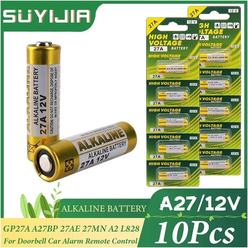 10PCS Alkaline Battery 12V A27 27A G27A MN27 MS27 GP27A L828 V27GA ALK27A A27BP K27A VR27 R27A for Alarm Remote Control Dry Cell