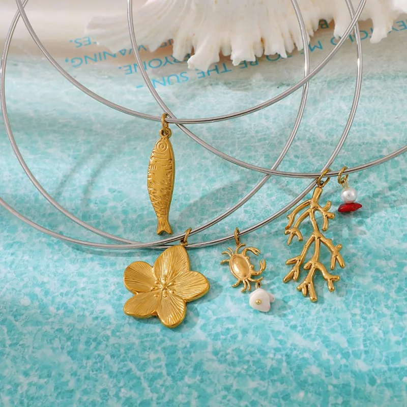 Silver and Gold Two-Tone Coral Floral Pendant Choker