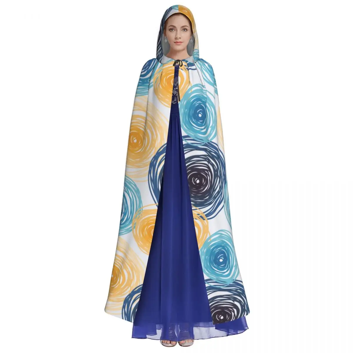 Hooded Cloak Polyester Unisex Witch Cape Costume Accessory Colorful Circles Abstract Tile Elf Purim