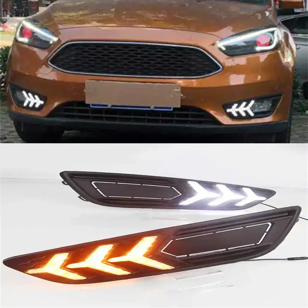 

For Ford Focus 2015 2016 2017 Daytime Running Light Led Front Fog Lamp Drl 12V Daylight With Yellow Signal Turn