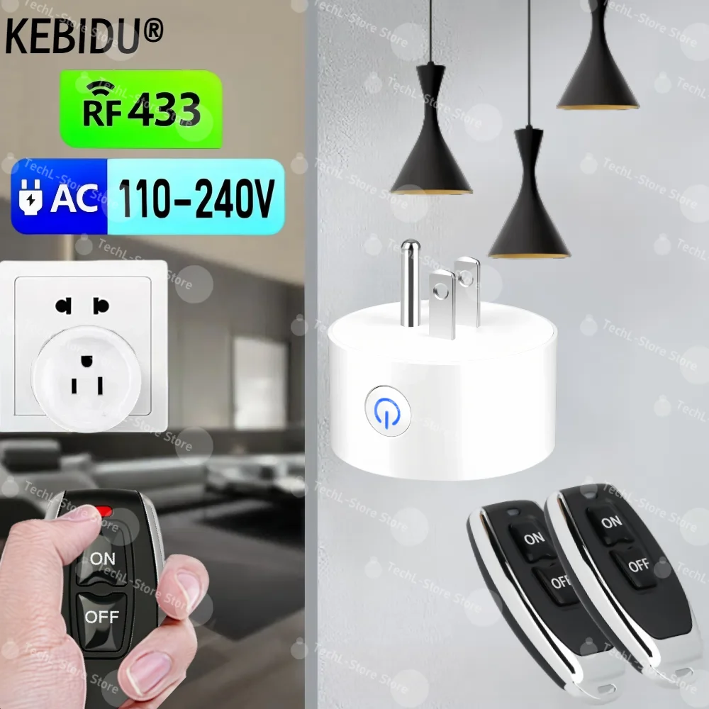 Wireless Remote Control Socket Switch 110V 220V 15A US Plug 433mhz 100 Meters Range Transmitter Electrical Outlet for Fan Light