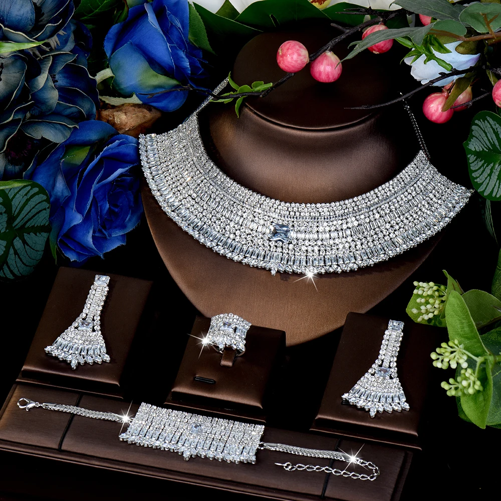 

HIBRIDE Light Luxury Fashion Women's Jewelry Dress Necklace Earrings Bracelet Set Suitable for Wedding Prom Host Gift S-987