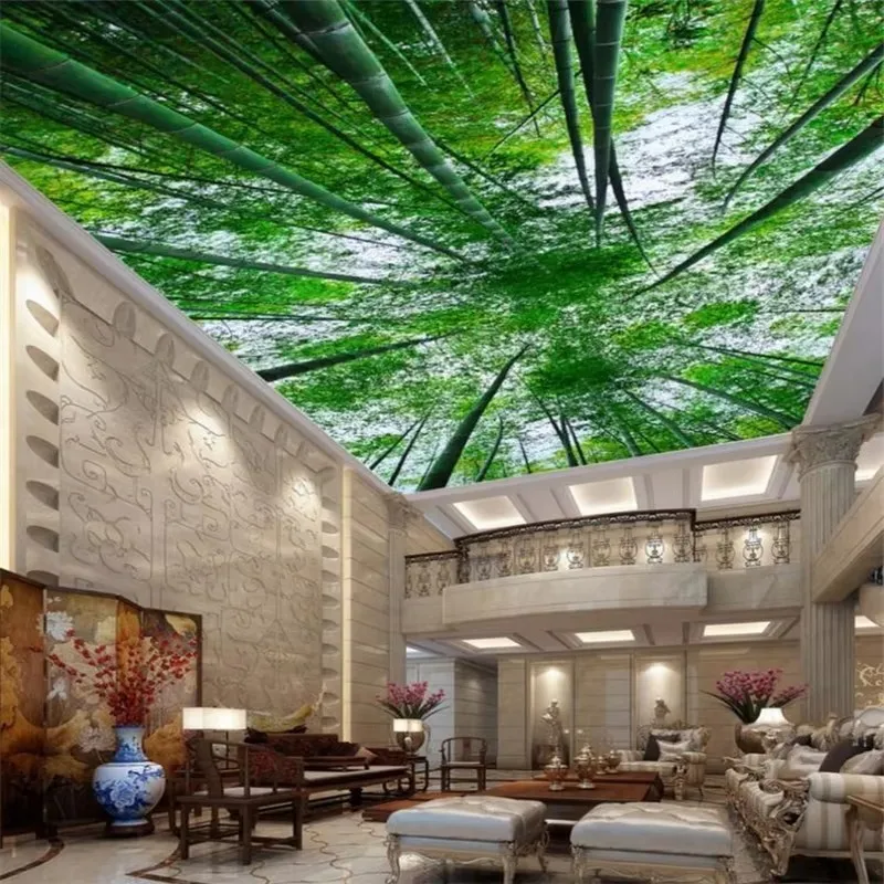 Custom wallpaper 3d portrait fresh bamboo forest ceiling roof living room Frescoes Under the Dome of the Green Leaves Hakka обои