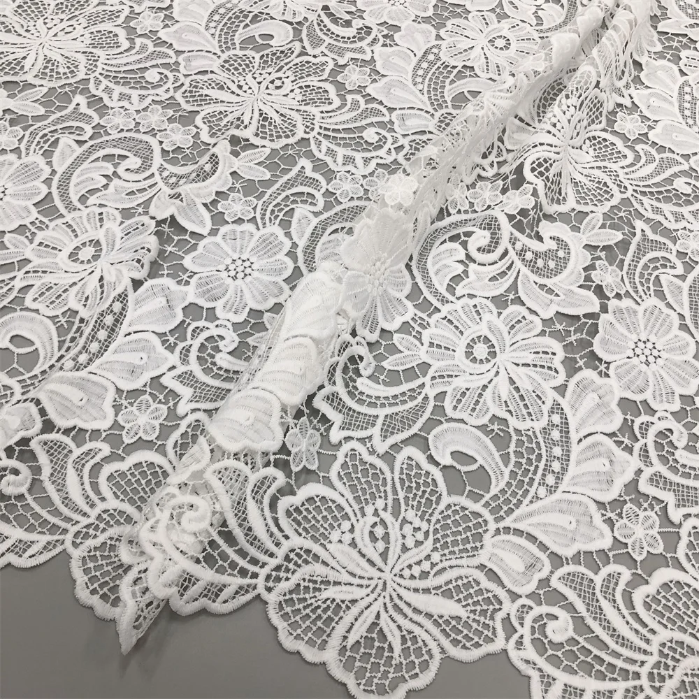 Afrikanischer Luxusstoff 2026 Hochwertige Spitze Wasserlösliche Bestickte Modische Weiche Weiße Spitze 5 Yards – Detail 9