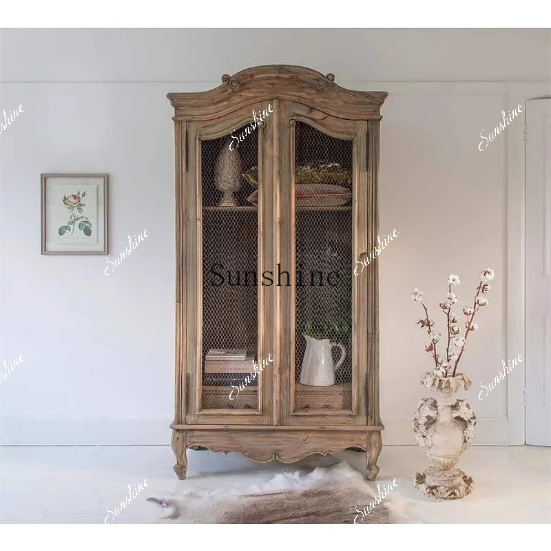 American rural solid wood retro old display restaurant classical bookcase storage   FT