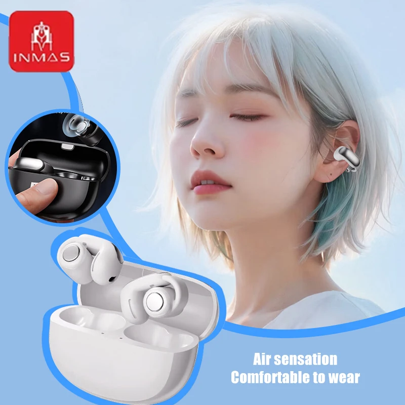 V12 Wireless Ear Clip Earbuds INMAS Bluetooth Anti-Lost Headphones Noise Canceling Headests HD Calls Stereo Earphones With Mic