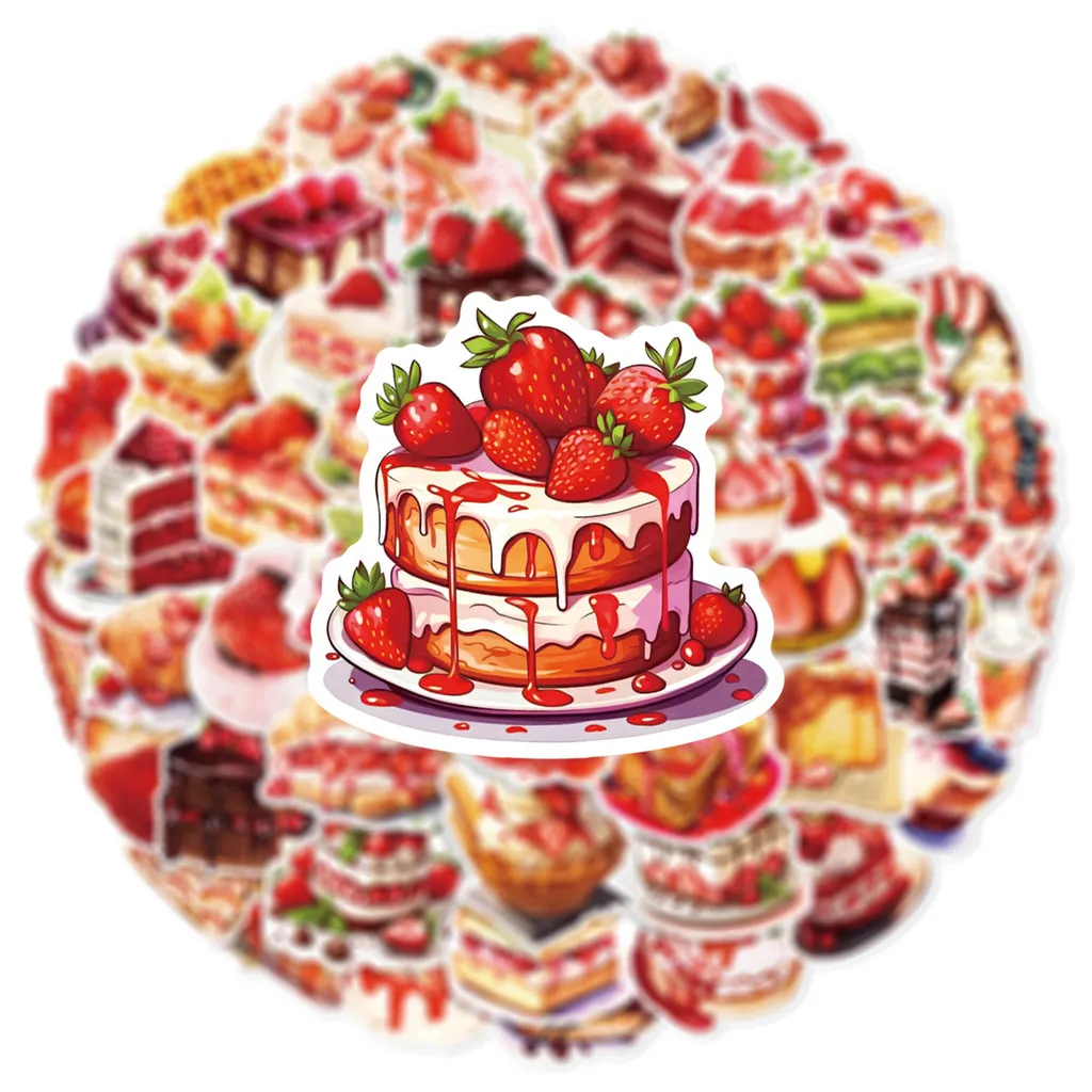 50PCS Strawberry Cake Dessert Graffiti Stickers for Helmet Bicycle Hand Account Pencil Case Decals