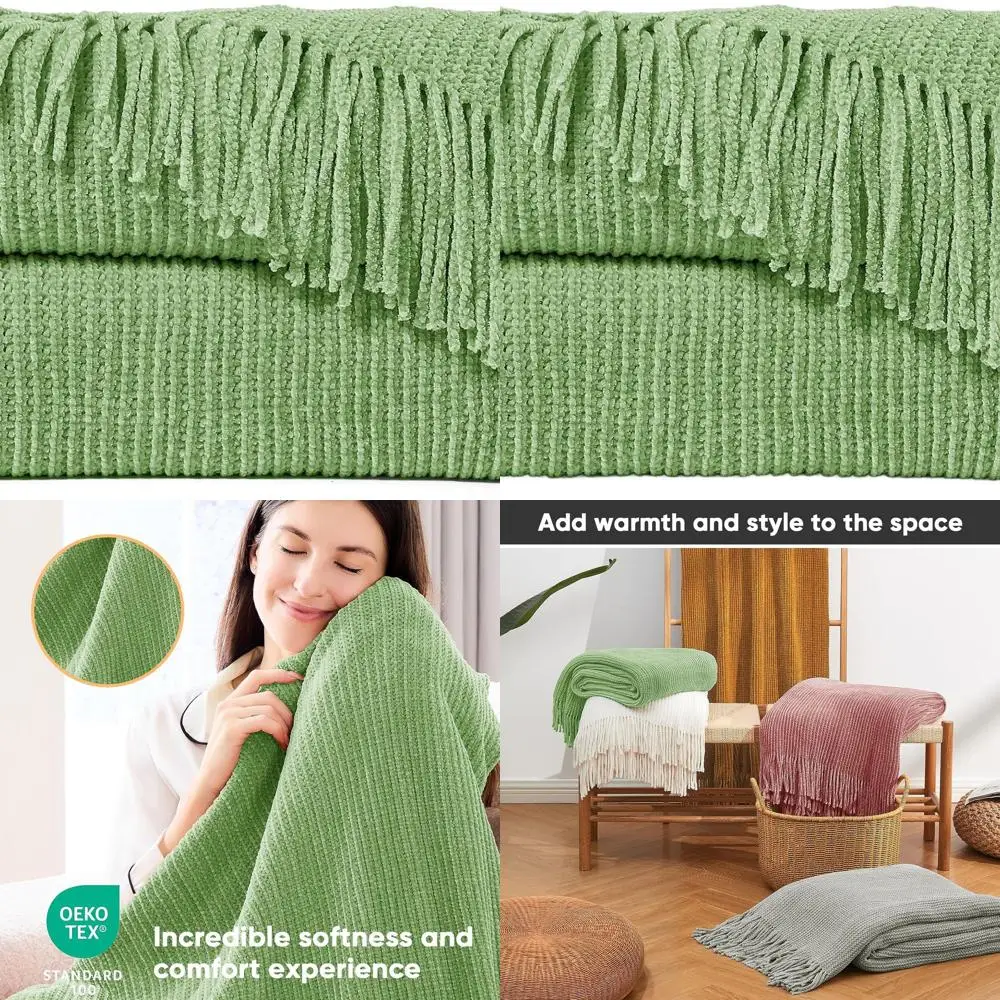 

Массивное одеяло из синели, мягкий теплый рождественский подарок, декор фермерского дома в стиле бохо с кисточками, 60x80, очень толстый