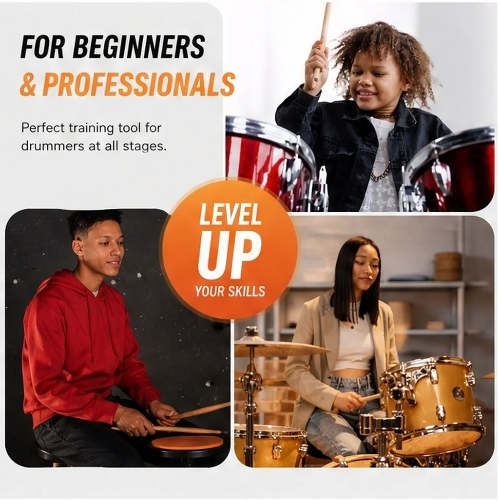 1Set Drum Practice Pad Silent Dumb Drum Pad Kit for Beginners and Pros with Portable Tripod Stand for Practice and Recording