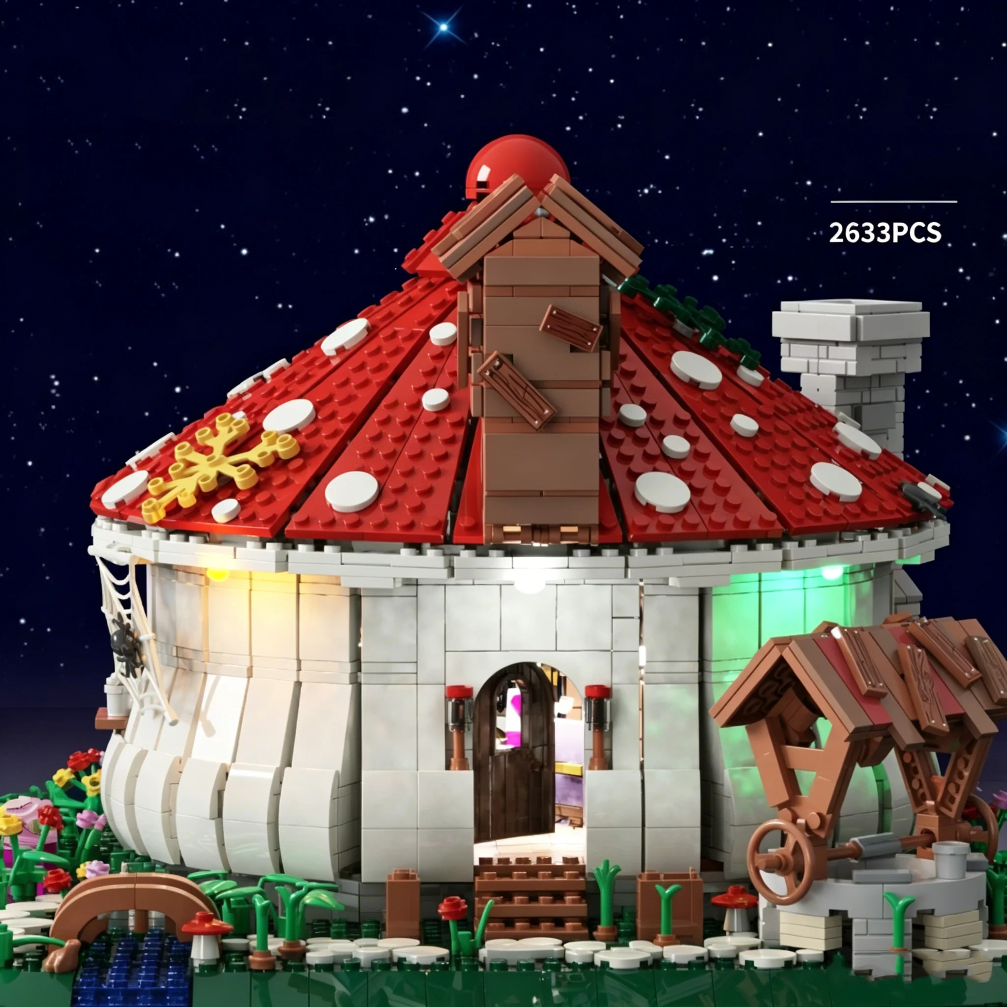 2633PCS Mushroom House Building Blocks With Lights Figures Creative Street Scene Model Bricks Educational DIY Toy Holiday Gifts
