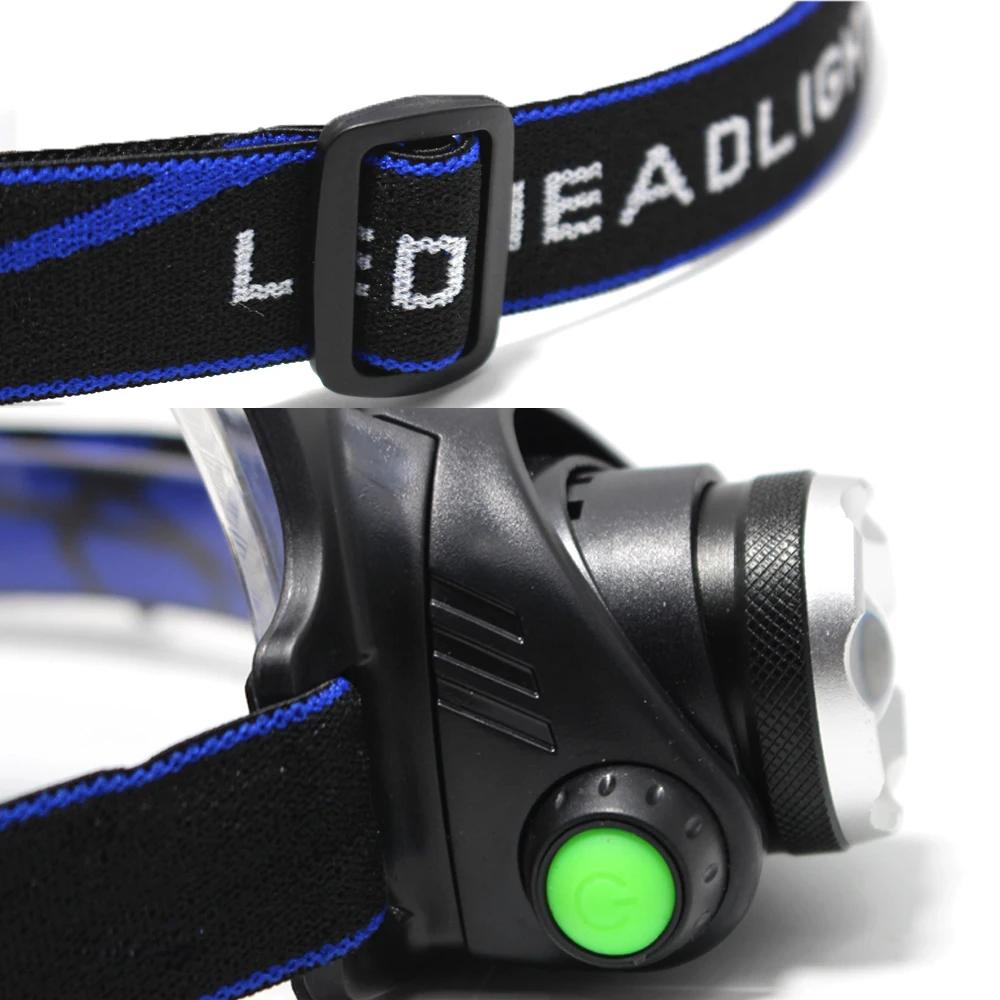 Powerful LED Headlamp L2/T6 Waterproof Fishing Headlight 3-Mode Zoomable Super bright camping light Powered by 2x18650 batteries