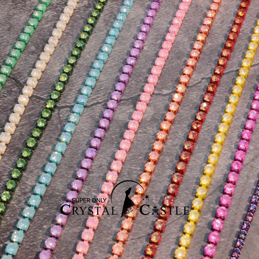 Candy Pink Rhinestone Trim Roll For Clothes Hair Decorative Trimmings Stitching Cup Chain Strip Sewing Accessories Craft Crystal