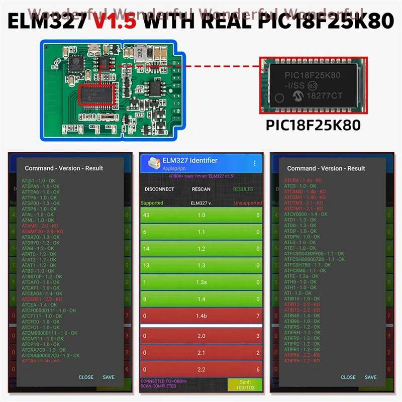 ELM327 V1.5 Bluetooth-kompatibler OBDII-Codeleser mit 4 MHz Crystal ATAL ATPPS für Android/iOS Torque Diagnostic Tool