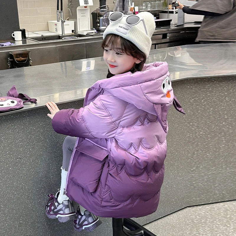 Kuromi Girl Winter Clothes Cotton Coat Sanrios Gradient Color Plus Thicken Down Cotton Clothes Cartoon Cotton Padded Jacket Coat