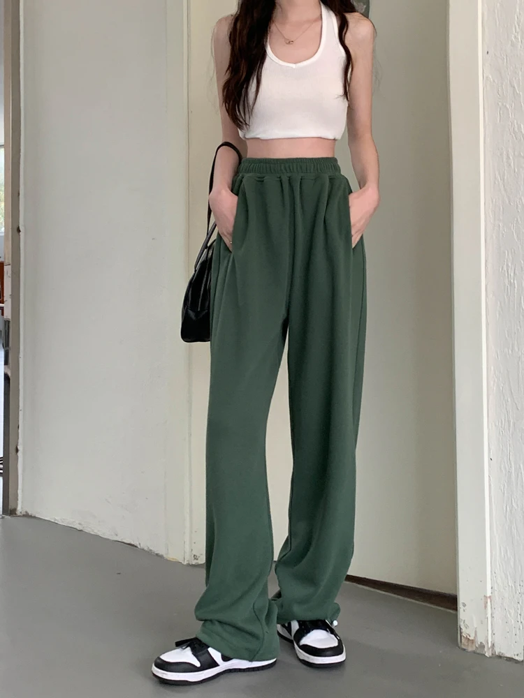 5Colors 2022 Spring Autumn High Elastic Waist straight trousers female Breif casual Wide Leg Long pants female (X2348)